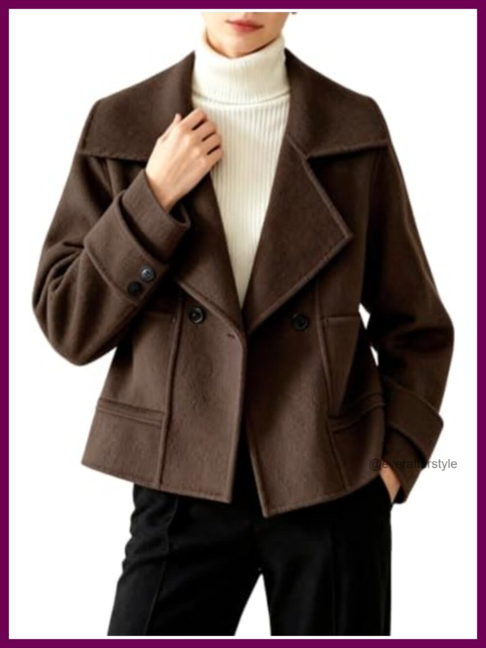 Wool Blend Cropped Pea Coat Notched Lapel Button Pockets Slim Fit Women's